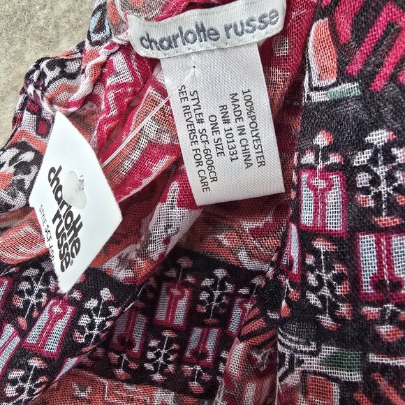 Charlotte Russe Infinity Scarf Pink & Red Paisley Boho Pattern Lightweight - Picture 4 of 5